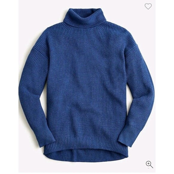 J.CREW Ribbed Cotton-Cashmere Relaxed Turtleneck Sweater Blue BB427 Size S - Picture 1 of 9